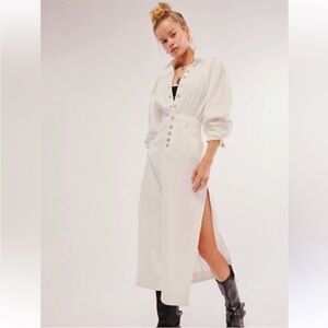 Free People Denim White Button-Down Midi Dress